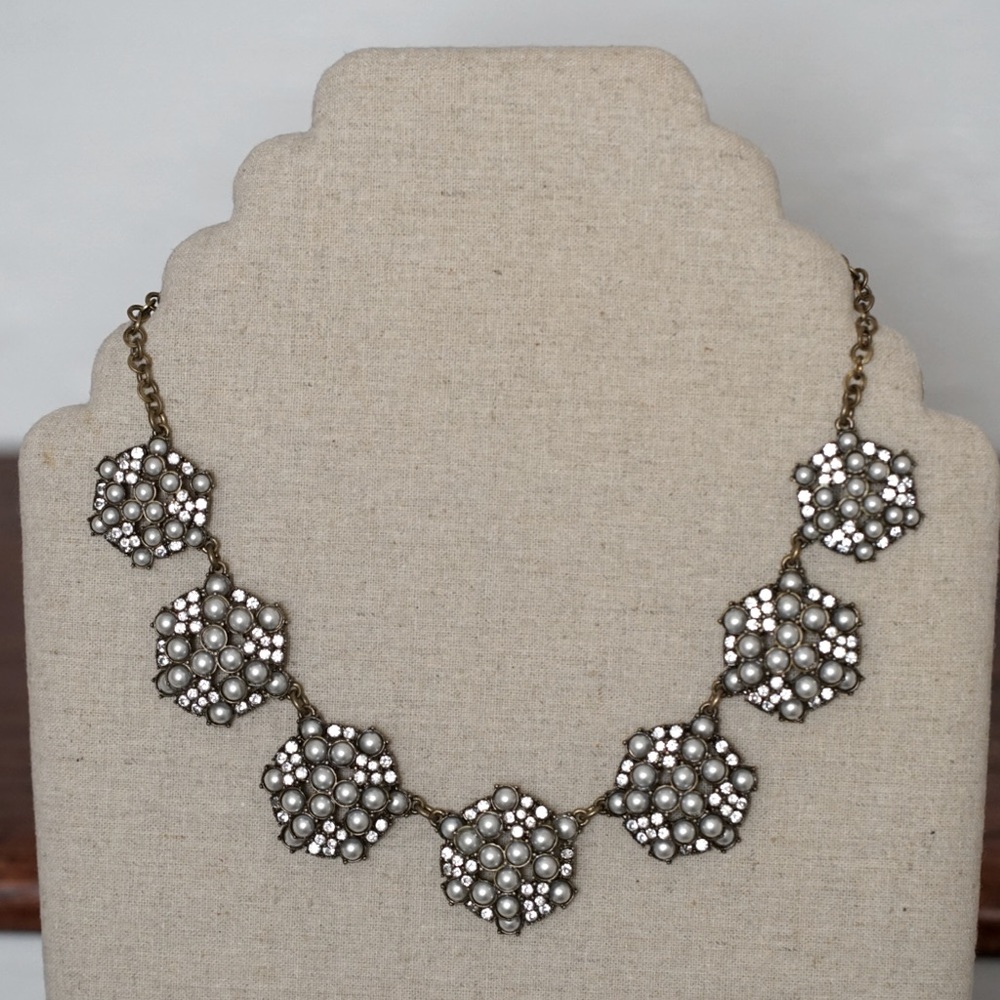 Ann Taylor Pearl & Rhinestone Bib Necklace